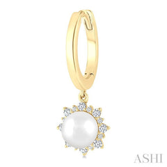 5.5 MM Round Shape Cultured Pearls and 1/5 Ctw Petite Round Cut Diamond Fashion Huggies in 10K Yellow Gold
