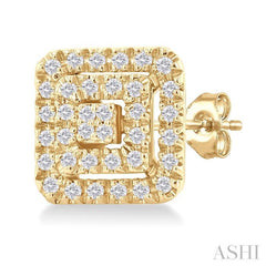 1/5 Ctw Double Halo Square Shape Petite Round Cut Diamond Fashion Stud Earrings in 10K Yellow Gold