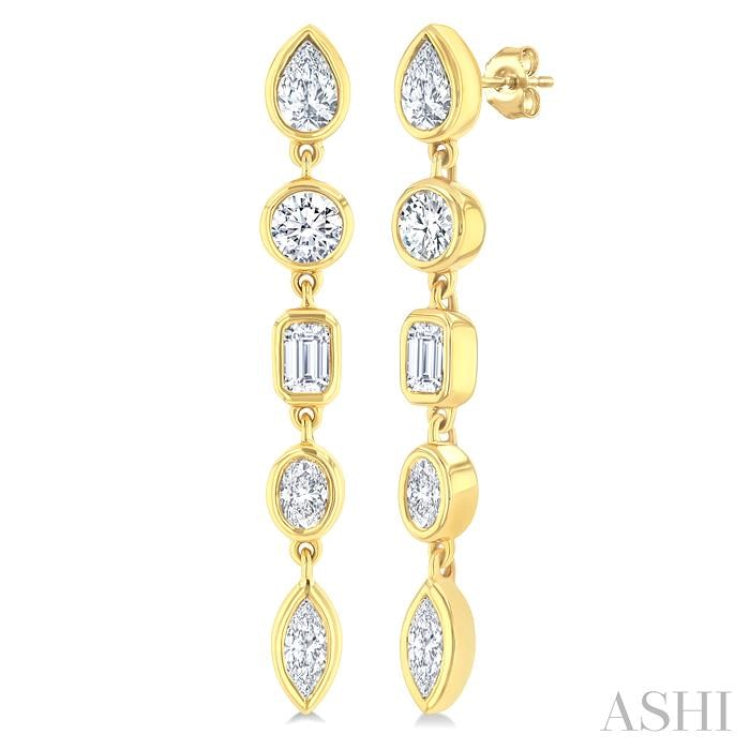 1 Ctw Bezel Set Mixed Diamond Cut Fashion Earrings in 14K Yellow Gold