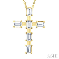 1/2 Ctw Cross Emerald Cut Diamond Fashion Pendant With Chain in 14K Yellow Gold