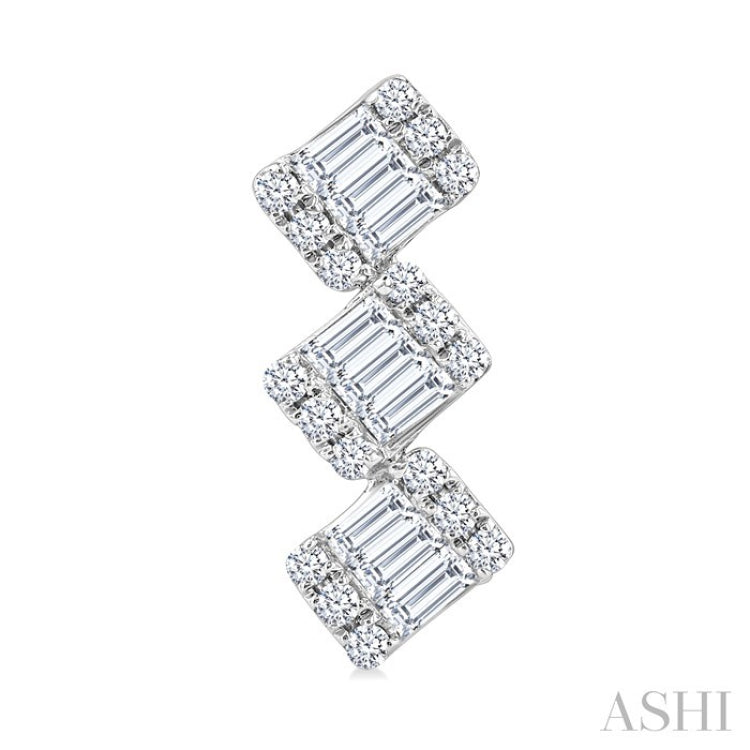 1/3 Ctw Zig-Zag Fusion Baguette and Round Cut Diamond Fashion Earrings in 10K White Gold