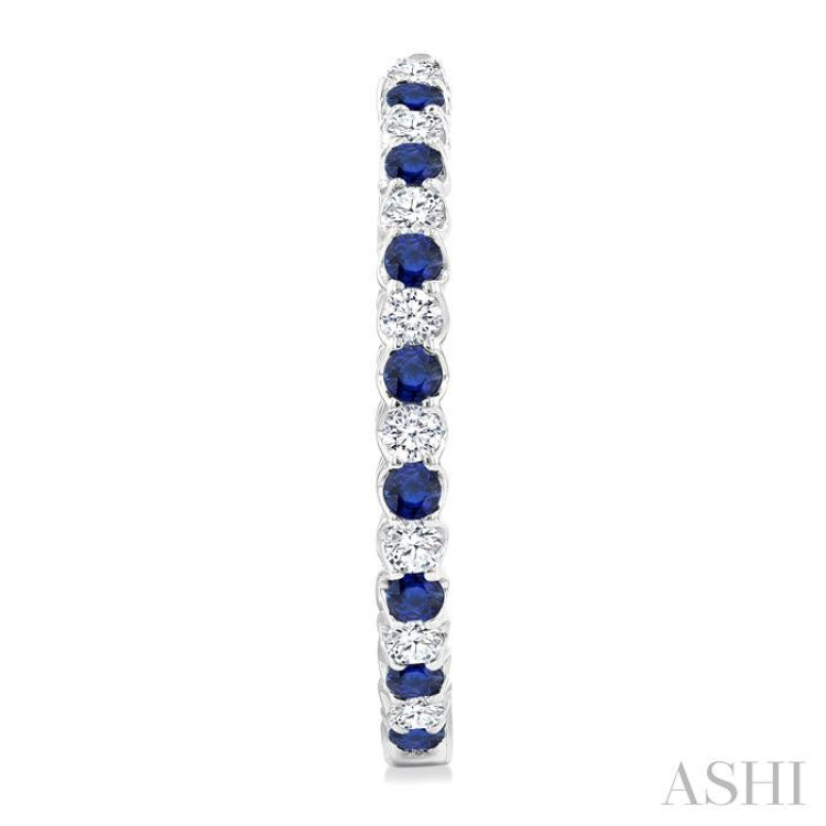 2.1 MM Round Sapphire and 1 Ctw Round Cut Diamond Inside & Outside Alternating Precious Hoop Earrings in 14K White Gold
