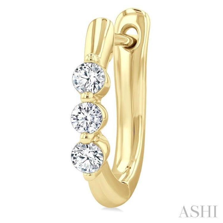 1/3 Ctw 3-Stone Round Cut Diamond Fashion Hoop Earrings in 14K Yellow Gold