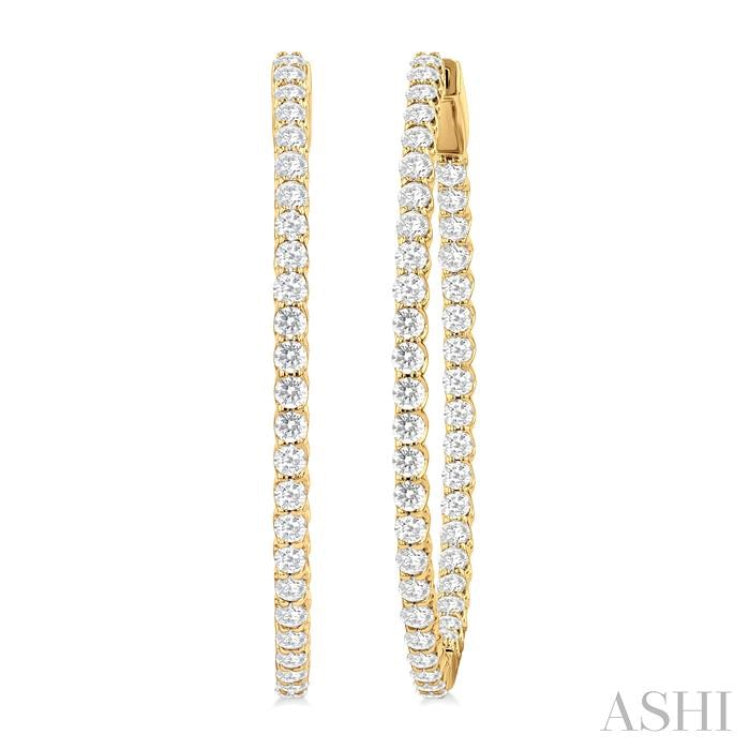 3 Ctw Inside & Outside Round Cut Diamond Hoop Earrings in 14K Yellow Gold