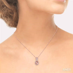 8x6 MM Oval Cut Morganite and 1/6 Ctw Round Cut Diamond Entwined Semi-Precious Pendant in 14K Rose Gold with chain
