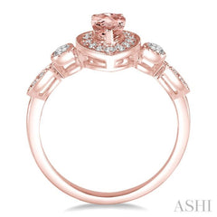 6X4MM Pear shape Morganite Center and 1/4 ctw Round Cut Diamond Ring in 14K Rose Gold