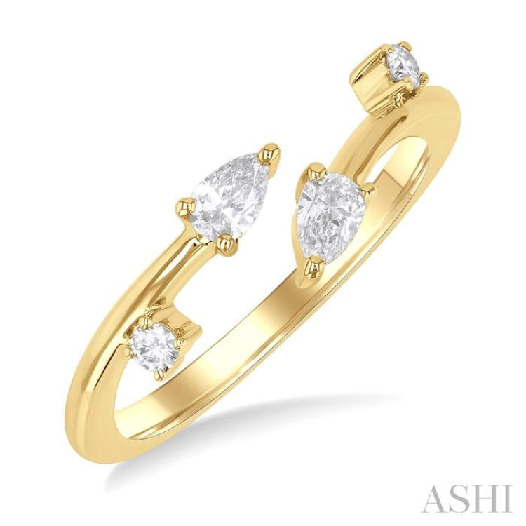 1/4 Ctw Open Bypass Pear and Round Cut Diamond Fashion Ring in 14K Yellow Gold