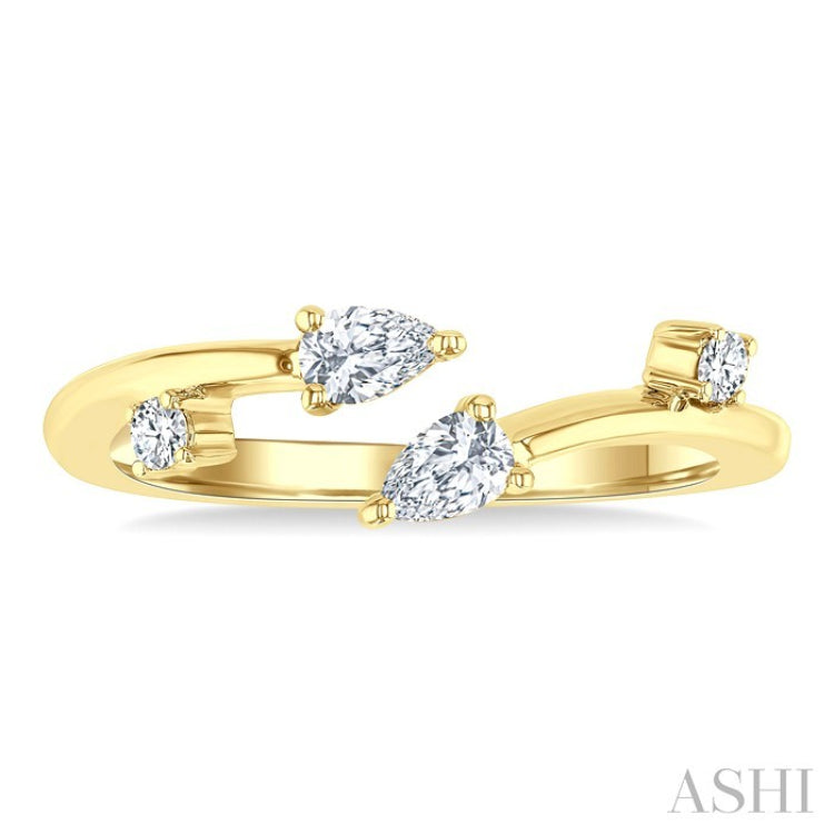 1/4 Ctw Open Bypass Pear and Round Cut Diamond Fashion Ring in 14K Yellow Gold