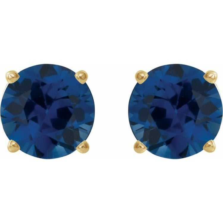 14K Yellow 7 mm Lab-Grown Blue Sapphire Stud Earrings