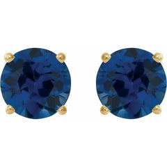 14K Yellow 7 mm Lab-Grown Blue Sapphire Stud Earrings