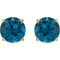 14K Yellow 7 mm Natural London Blue Topaz Stud Earrings