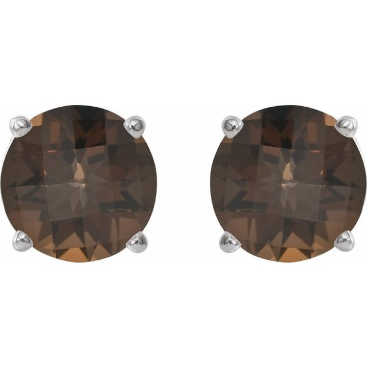 14K White 8 mm Natural Smoky Quartz Stud Earrings