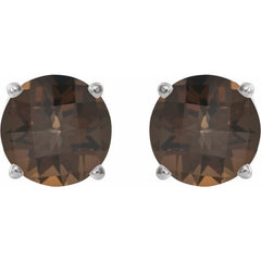 14K White 8 mm Natural Smoky Quartz Stud Earrings