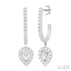 1/2 Ctw Pear and Round Cut Diamond Fashion Half Hoop Earrings in 14K White Gold