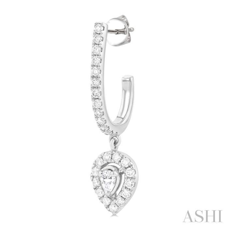 1/2 Ctw Pear and Round Cut Diamond Fashion Half Hoop Earrings in 14K White Gold
