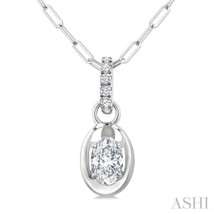 1/4 Ctw Dome Oval and Round Cut Diamond Fashion Pendant With Paperclip Chain in 14K White Gold