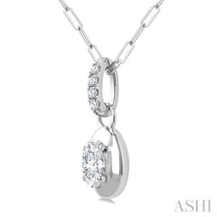 1/4 Ctw Dome Oval and Round Cut Diamond Fashion Pendant With Paperclip Chain in 14K White Gold