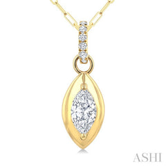 1/4 Ctw Dome Marquise and Round Cut Diamond Fashion Pendant With Paperclip Chain in 14K Yellow Gold