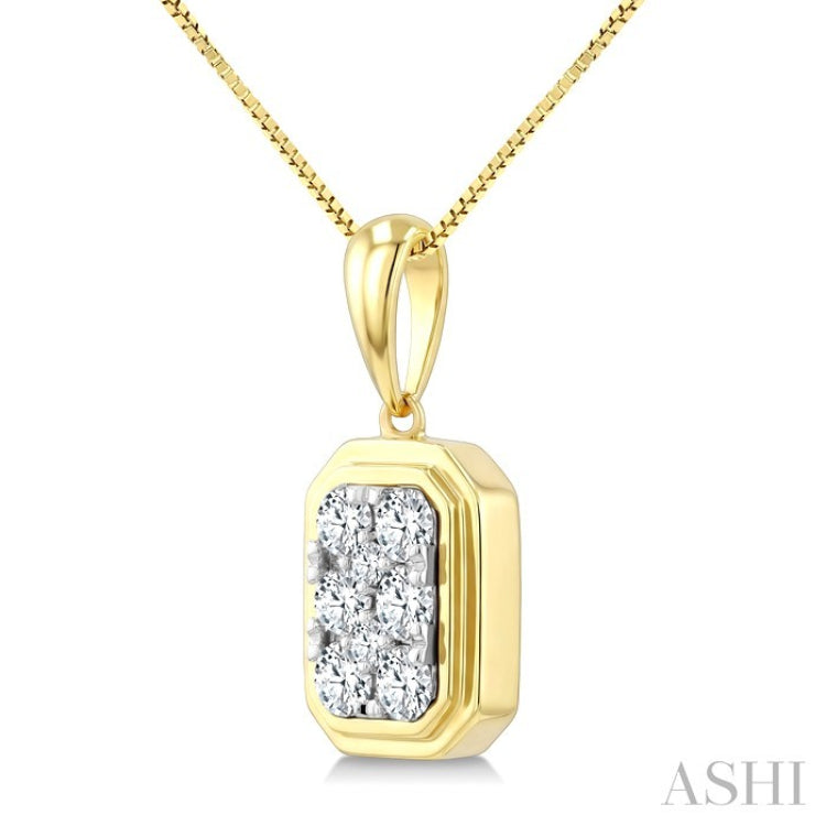 1/3 Ctw Lovebright Emerald Shape Round Cut Diamond Fashion Pendant With Chain in 14K Yellow and White Gold