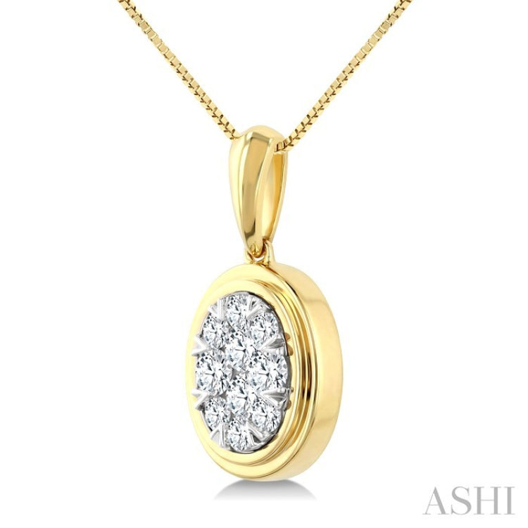 1/3 Ctw Lovebright Oval Shape Round Cut Diamond Fashion Pendant With Chain in 14K Yellow and White Gold