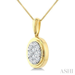 1/3 Ctw Lovebright Oval Shape Round Cut Diamond Fashion Pendant With Chain in 14K Yellow and White Gold