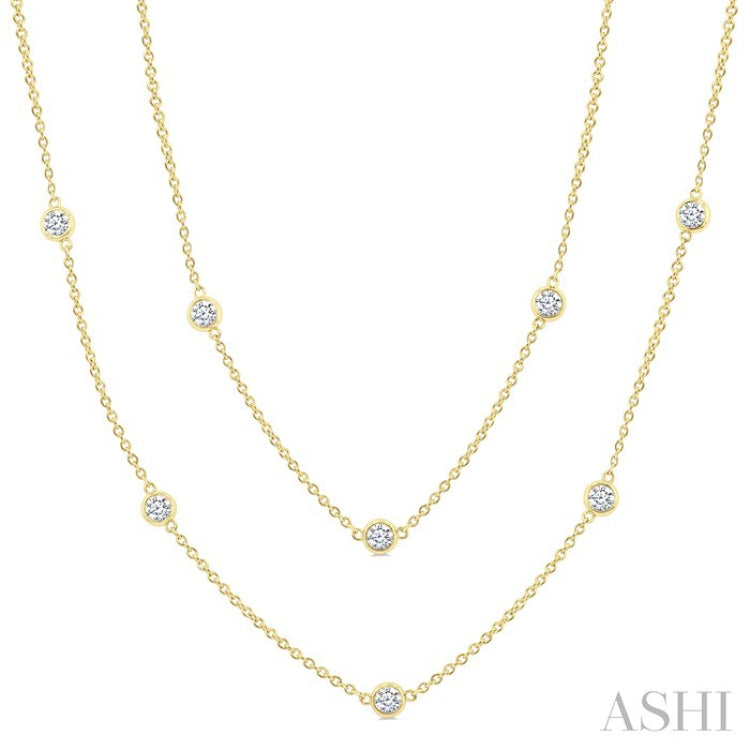 2 Ctw Bezel Set Round Cut Diamond Station Long Necklace in 14K Yellow Gold