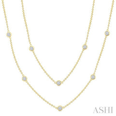 2 Ctw Bezel Set Round Cut Diamond Station Long Necklace in 14K Yellow Gold