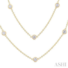 2.00 Ctw Bezel Set Round Cut Diamond Station Long Necklace in 14K Yellow Gold