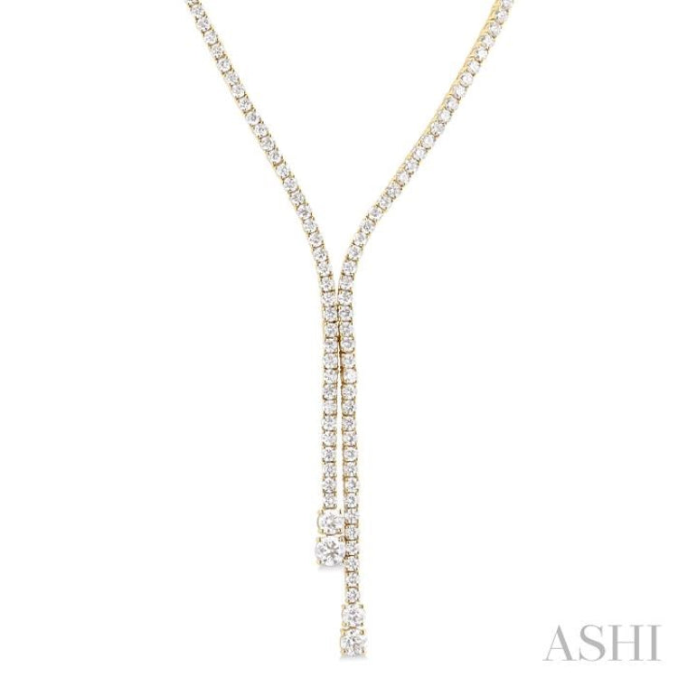 9.00 Ctw Y-Split Round Cut Diamond Lariat Necklace in 14K Yellow Gold