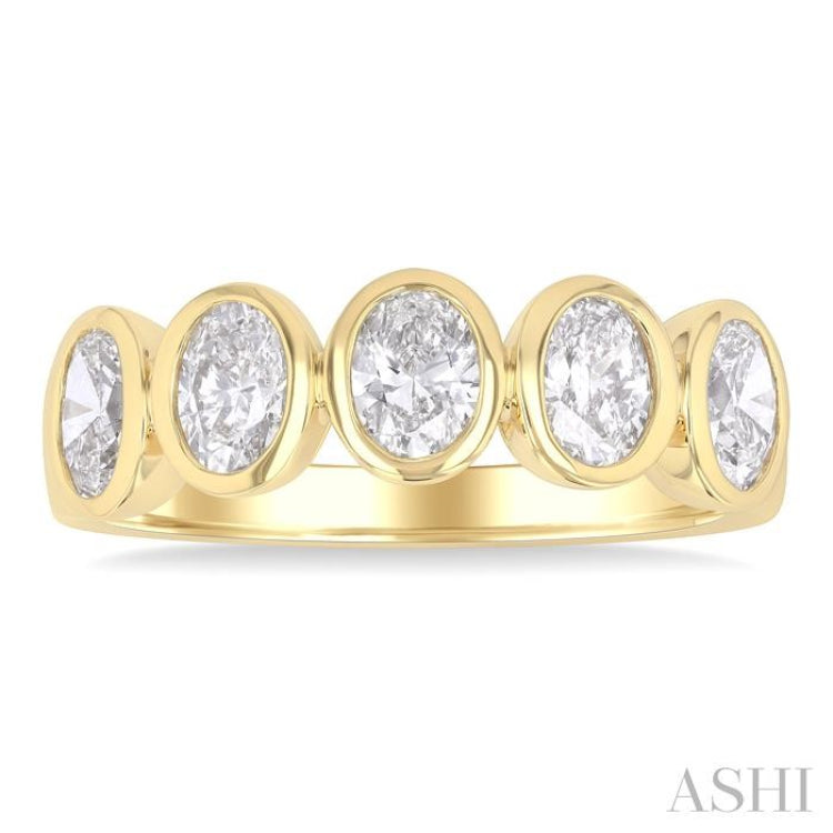 2.00 Ctw 5-Stone Bezel Set Oval Cut Diamond Fashion Band in 14K Yellow Gold