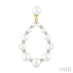 2 MM-4.5 MM Tear Drop Cultured Pearls and 1/4 Ctw Round Cut Diamond Fashion Earrings in 10K Yellow Gold