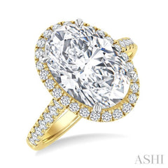 1/2 Ctw Oval Shape Round Cut Diamond Halo Semi-Mount Engagement Ring in 14K Yellow Gold