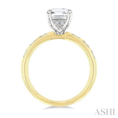 1/4 Ctw Emerald Shape Baguette and Round Cut Diamond Semi-Mount Engagement Ring in 14K Yellow and White Gold