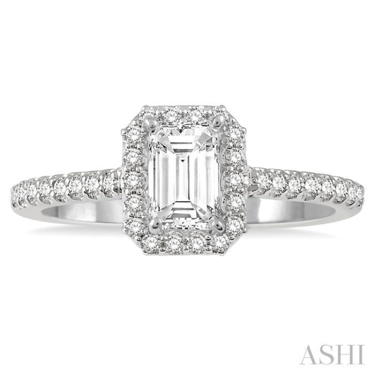 1/6 Ctw Octagon Shape Semi-Mount Round Cut Diamond Ring in 14K White Gold