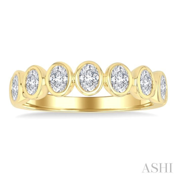 1 Ctw 7 Stone Bezel Set Oval Cut Diamond Fashion Band in 14K Yellow Gold