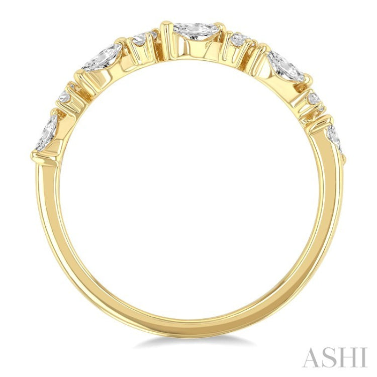 3/8 Ctw Wave Pattern Scatter Marquise and Round Cut Diamond Fashion Band in 14K Yellow Gold