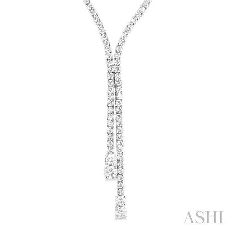 9.00 Ctw Y-Split Round Cut Diamond Lariat Necklace in 14K White Gold