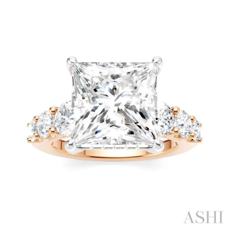 1 1/4 Ctw Princess Shape Round Cut Diamond Semi-Mount Engagement Ring in 14K Rose and White Gold