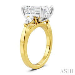 1/2 Ctw Tri-Mount Emerald Shape Center Pear and Round Cut Diamond Semi-Mount Engagement Ring in 14K Yellow and White Gold