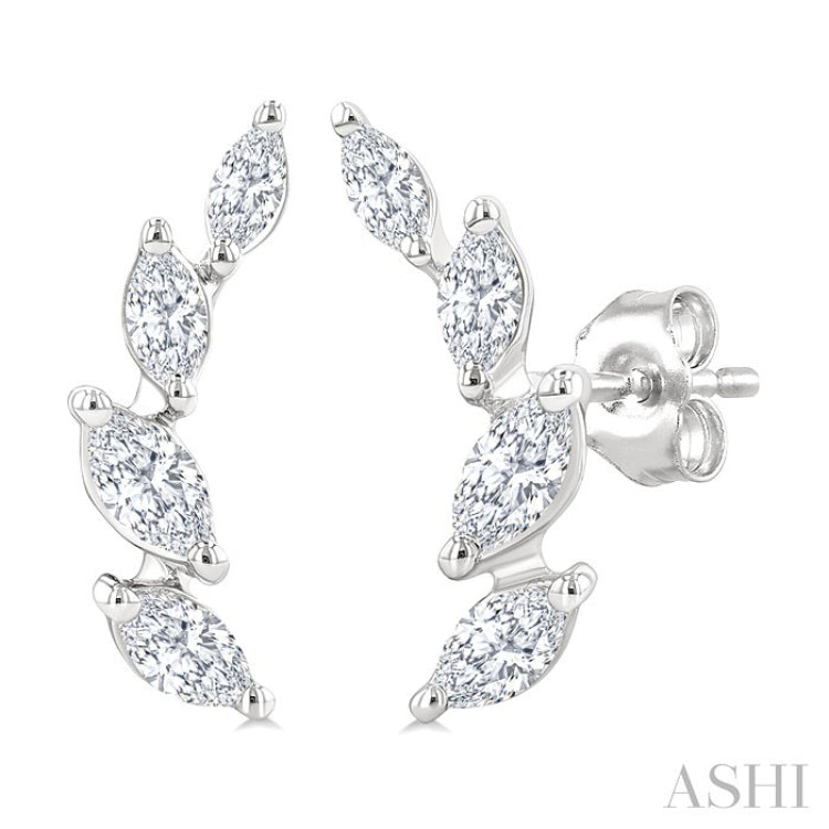 1/2 Ctw Marquise Cut Diamond Leaf Vine Fashion Stud Earrings in 14K White Gold