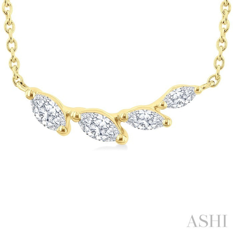 1/4 Ctw Graduated Marquise Cut Diamond Fashion Necklace in 14K Yellow Gold