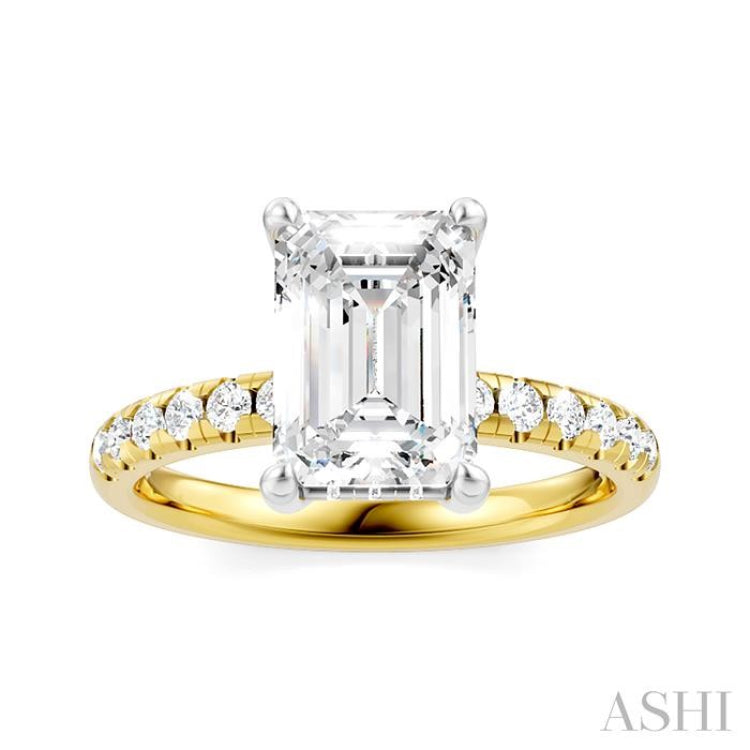 1/3 Ctw Emerald Shape Round Cut Diamond Semi-Mount Engagement Ring in 14K Yellow and White Gold