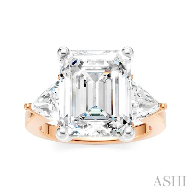 1 Ctw Emerald Shape Trillion and Round Cut Diamond Semi-Mount Engagement Ring in 14K Rose and White Gold