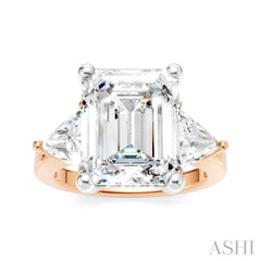 1 Ctw Emerald Shape Trillion and Round Cut Diamond Semi-Mount Engagement Ring in 14K Rose and White Gold