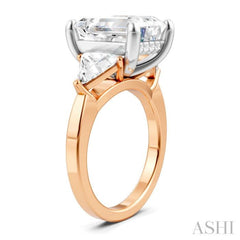 1 Ctw Emerald Shape Trillion and Round Cut Diamond Semi-Mount Engagement Ring in 14K Rose and White Gold