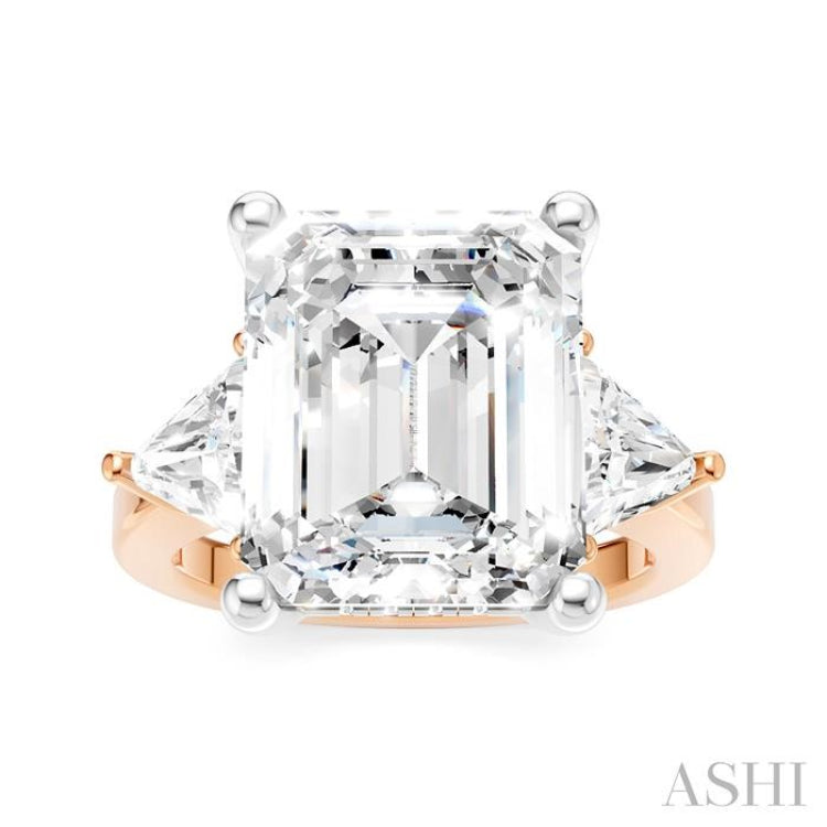 1 Ctw Emerald Shape Trillion and Round Cut Diamond Semi-Mount Engagement Ring in 14K Rose and White Gold
