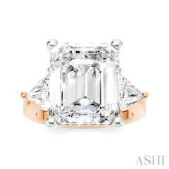 1 Ctw Emerald Shape Trillion and Round Cut Diamond Semi-Mount Engagement Ring in 14K Rose and White Gold