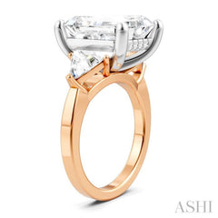 1 Ctw Emerald Shape Trillion and Round Cut Diamond Semi-Mount Engagement Ring in 14K Rose and White Gold