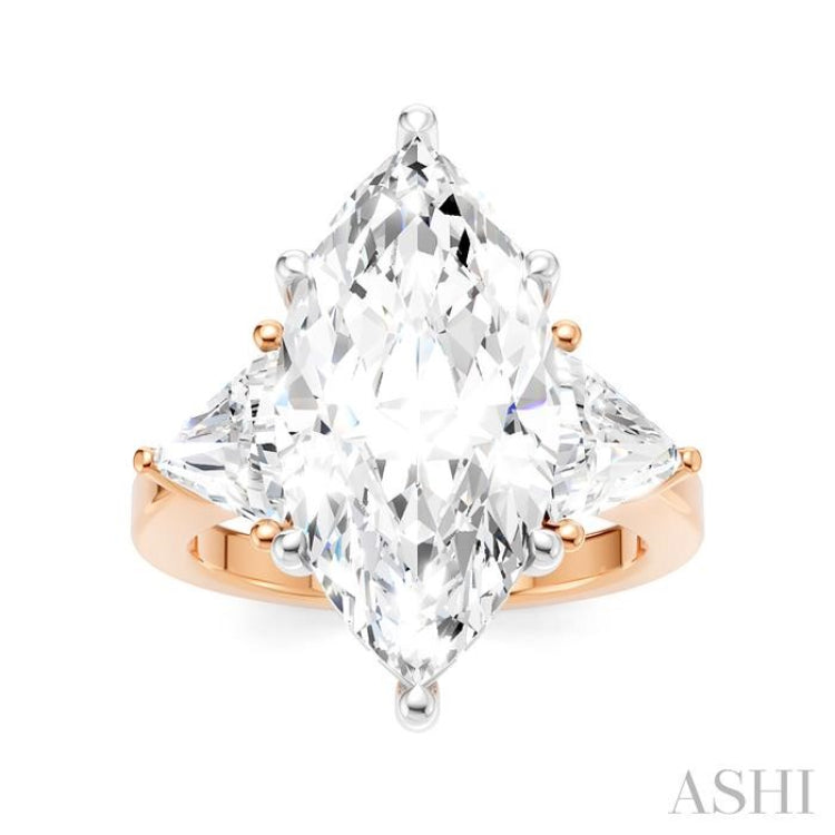1 Ctw Marquise Shape Trillion and Round Cut Diamond Semi-Mount Engagement Ring in 14K Rose and White Gold
