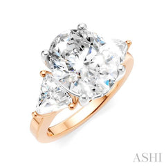 1 Ctw Oval Shape Trillion Cut & Round Cut Diamond Semi-Mount Engagement Ring in 14K Rose and White Gold